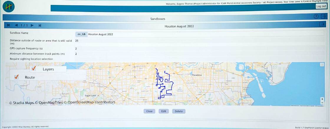 Talea screen shot of Houston 2022 KML canine survey - working with i-cam coalition